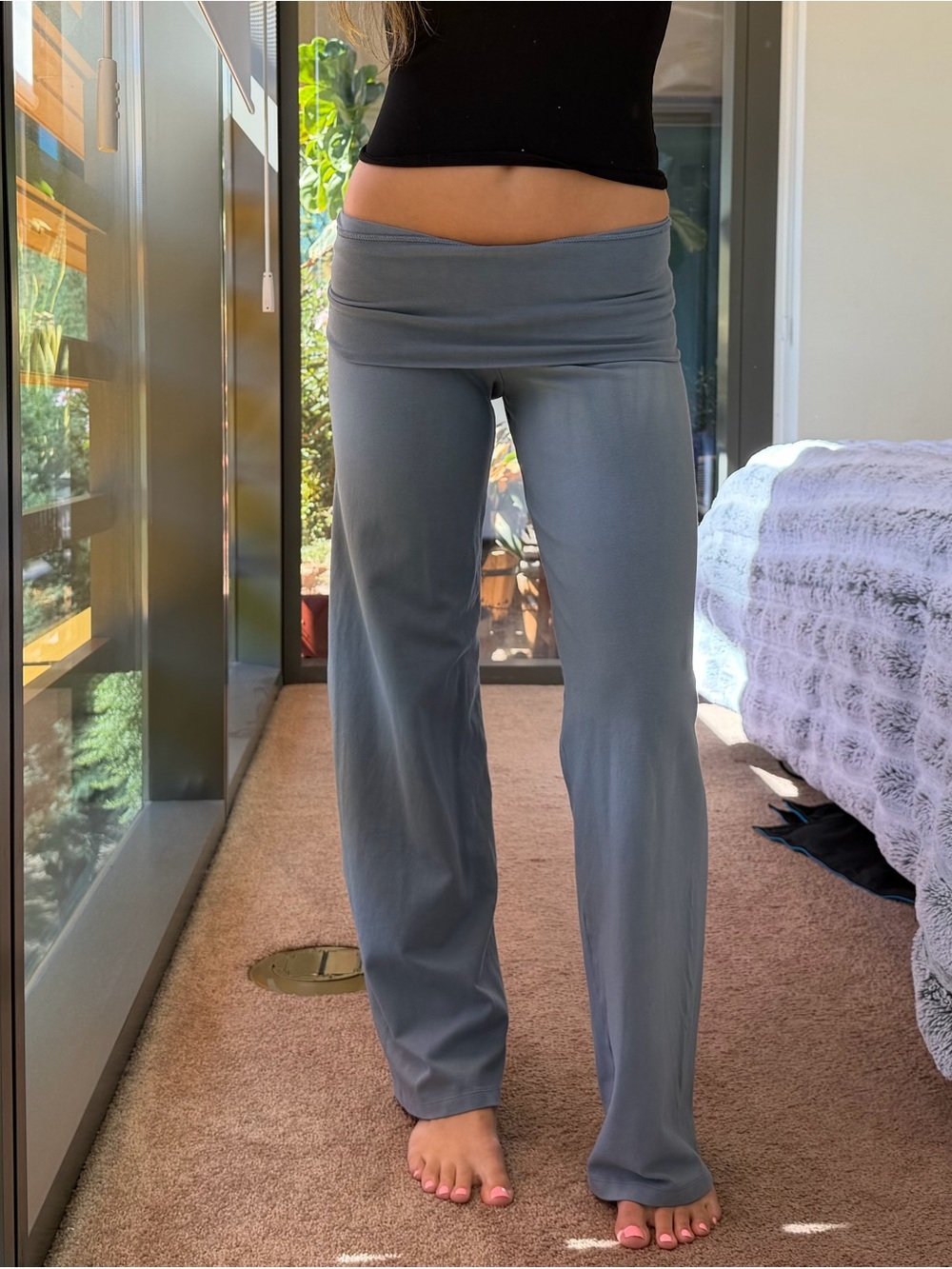 Brandy Melville Fold Over Blue Flare Leg Yoga Pants